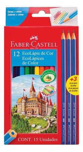 Lapices Faber Castell Ecolapiz X12 Colores + 3 Grafitos