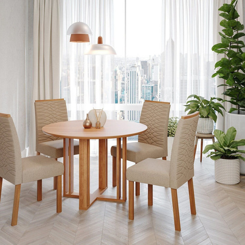 Sala De Jantar Flora Redonda 109 Sem Vidro Com 4 Cadeiras Wt
