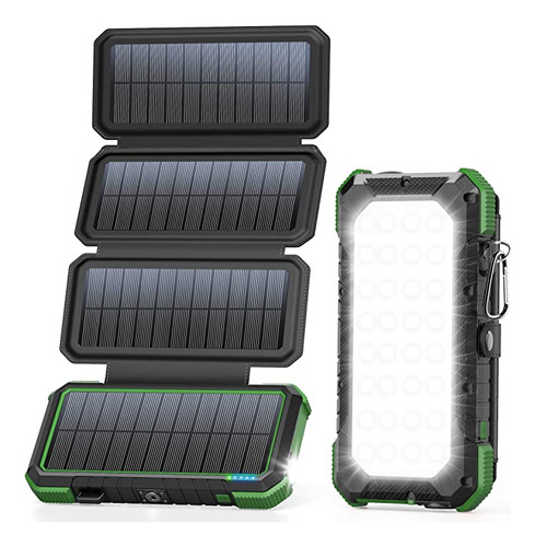 Power Bank Solar Plegable 3 Puertos Usb. Verde