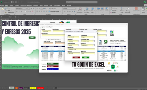 Control De Ingresos Y Egresos En Excel 2025 Version Estandar