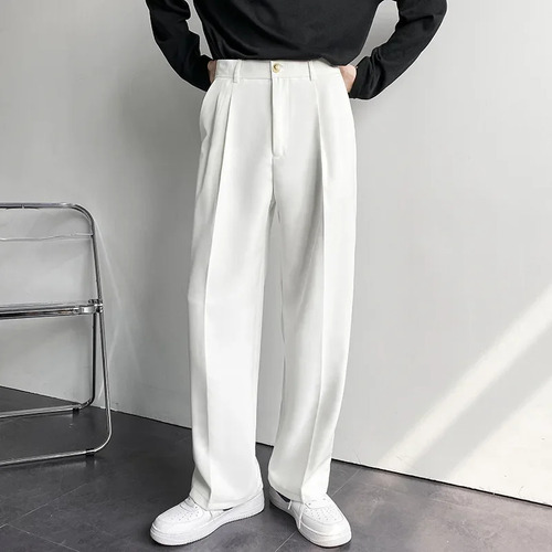 Pantalones Para Hombre Con Diseño De Pernera Recta En Fibra