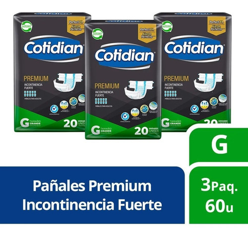 3 Paquetes Pañales De Adulto Cotidian Premium 60 Un Talla G