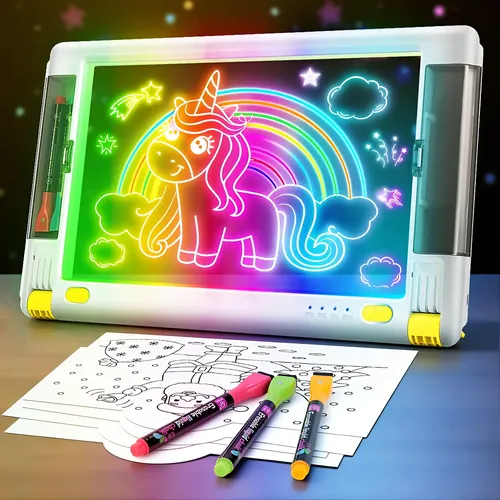 Pizarra LED De Dibujo Para Niños, Con Lápices Y Borrador Mágico, Portátil Y Educativa, Ideal Para Viajes Y Aula