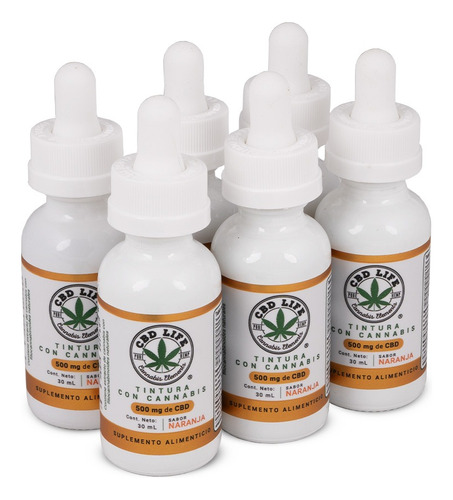 6 Pack Aceite Cbd Life Tintura De 500mg Gotas Sabor Naranja