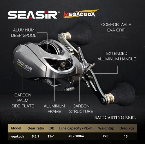 Carretilha Seasir Megacuda Alumínio Drag 15kg - Esquerda