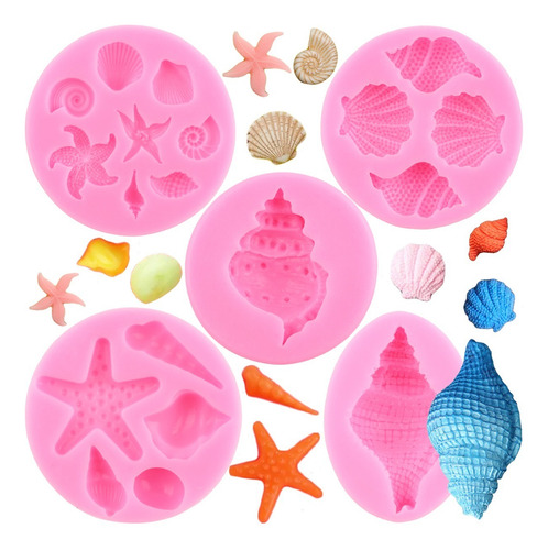 5pcs Molde De Silicona Concha Fondant Resina Estrella De Mar
