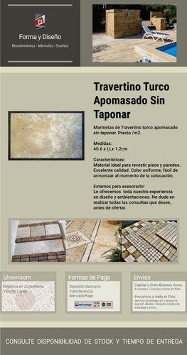 Imagen 2 de 7 de Travertino Turco Sin Taponar 40.6xll Marmeta- Forma Y Diseño