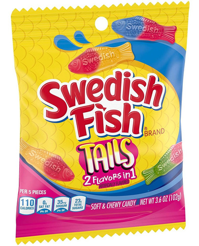 Swedish Fish Tails 2 Sabores En 1 Caramelo Masticable Suave,