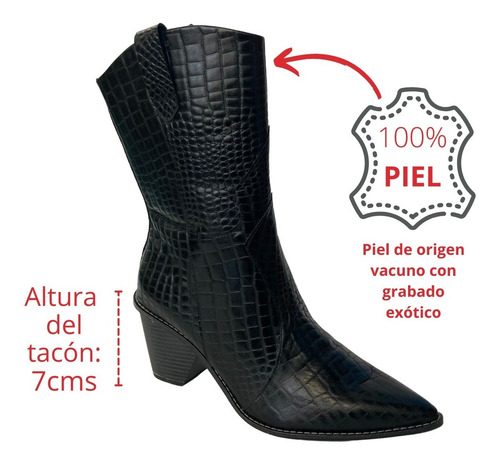 Imagen 3 de 9 de Botas Vaqueras Dama Felipe Rentería Tacón 7cms 100% Piel
