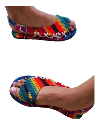 6 Pares De Sandalias/huaraches Artesanal Telar Multicolor