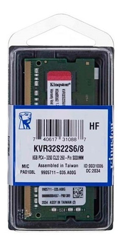 Memoria Ram Sodimm Kingston 8gb Ddr4 3200mhz No-ecc Cl22 1.2