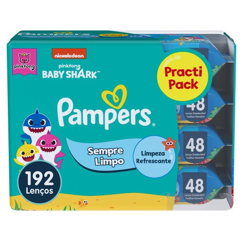 Lenços Umedecidos Splash Baby Shark Com 192 Unidades Pampers