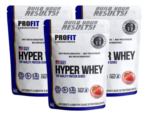 Suplemento Em Pó Profit  3x Hyper Whey Protein Isolado Morango Profit 900g Sabor  Morango De 2.7kg  Pacote X 3 U