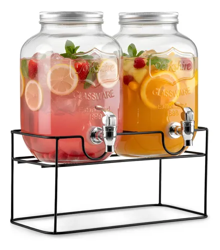 Set De Dispensadores Bebidas 4 Litros Mason Jar Base Metal