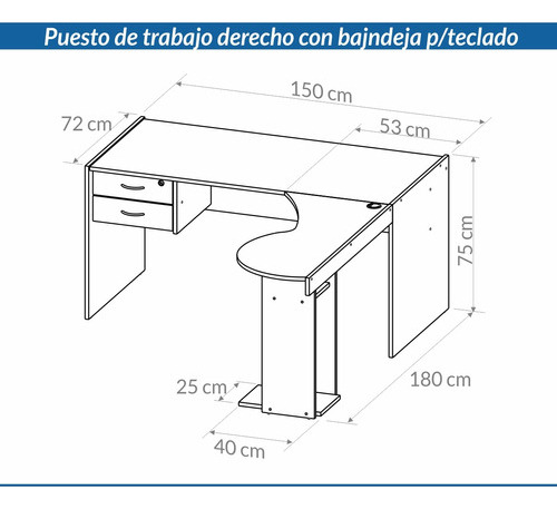 Escritorio Puesto De Trabajo Oficina 2 Caj 150cm 18mm 915 Negro