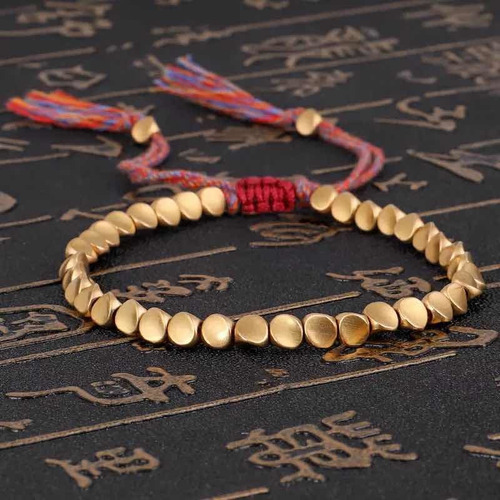 Pulsera Tibetana Cobre Mujer Hecha A Mano Color Rojo Diámetro 16 Cm Largo 16 Cm