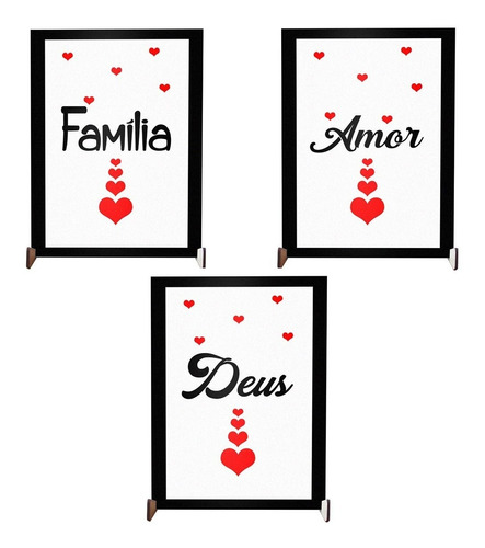 Kit 3 Plaquinha Decorativa Enfeite Sala Família Amor Deus