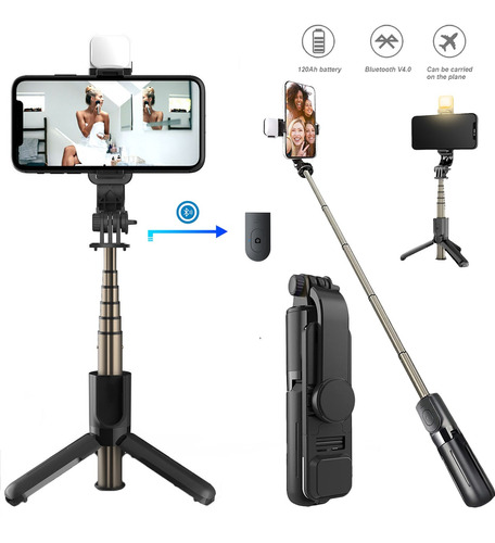 Teléfono Celular Bluetooth Selfie Stick Trípode+luz De Relle