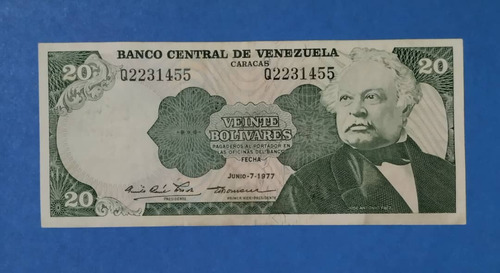 Billete De 20 Bs De 1977 Q-7, Dificil