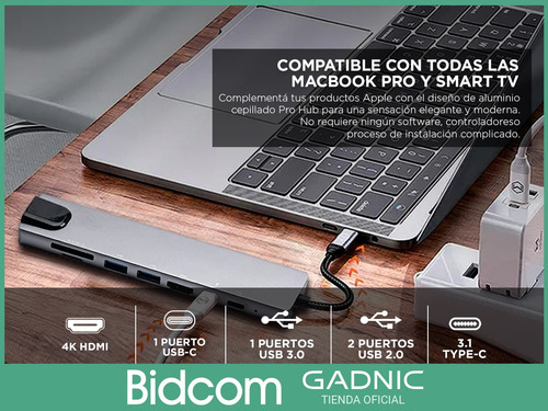 Imagen 5 de 10 de Apadtador Hub Usb C Pc Mac 8 En 1 Multifuncion Pro 10gbps