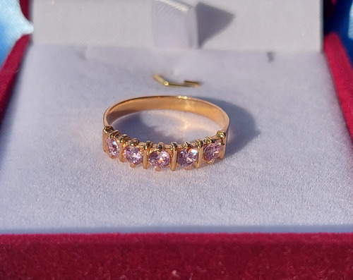 Anillo Cintillo Rosa Francia Oro 18 Kilates