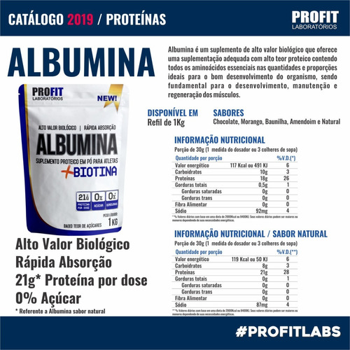 Albumina Com Biotina 1 Kilo Profit 0 Açúcar 0 Gordura Baunil