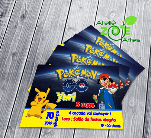 100 Convites Personalizados - Pokemon - 02