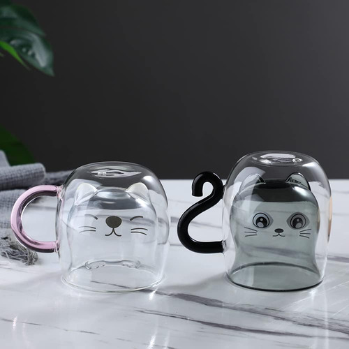 Black Cat Mug Cute Mug With Handle Double Walled Coffee M...