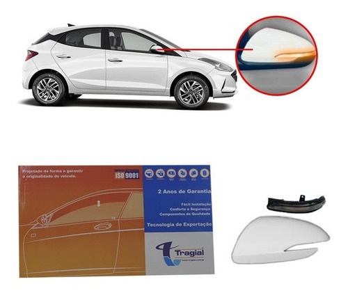 Imagem 1 de 4 de Kit Capa Retrovisor Com Pisca Branco Atla Tragial Hb20 +2020