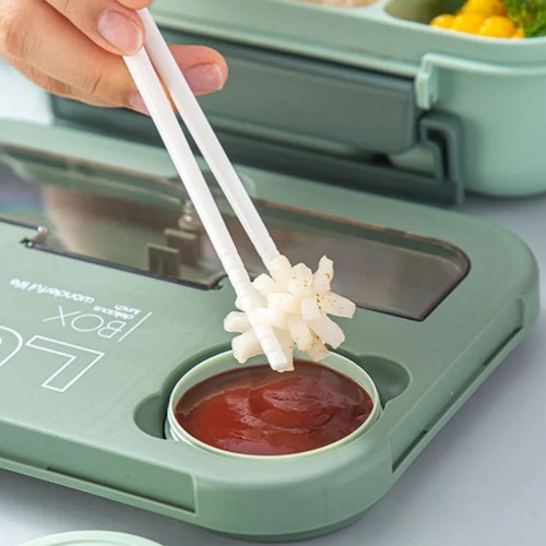 Fiambrera Bento Con Cubiertos, 4 Compartimentos, A Prueba De