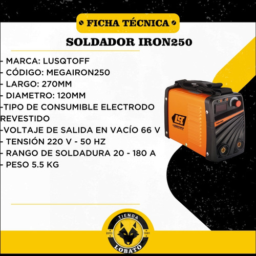 Soldadora Inverter Lüsqtoff Iron-250 220v + 2 Escuadras