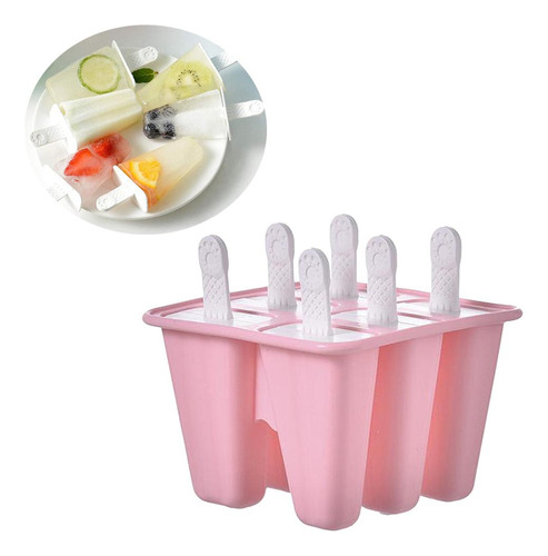 Molde De Silicona Para Hacer Paletas De Hielo, 6 Celdas Rosa