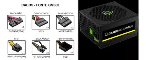 Fonte atx Gamemax GM600 600W 80PLUS sem I Modular no Shoptime