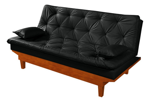 Sofa Cama Caribe Courino Couro Sintetico Essencial Estofados Cor Preto