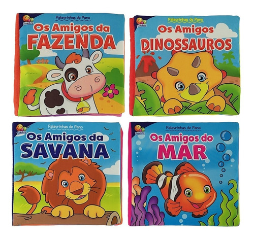 Kit Com 4 Livros Em Tecido - Coleção Palavrinhas De Pano - Lindos, Fofos, Macios E Ricamente Coloridos - Tamanho 18x20cm - 6 Páginas