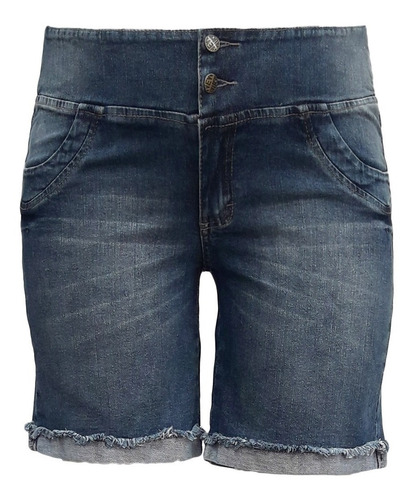 Bermuda Jeans Fem Plus Size Elástico Cós Traseiro 48 A 60
