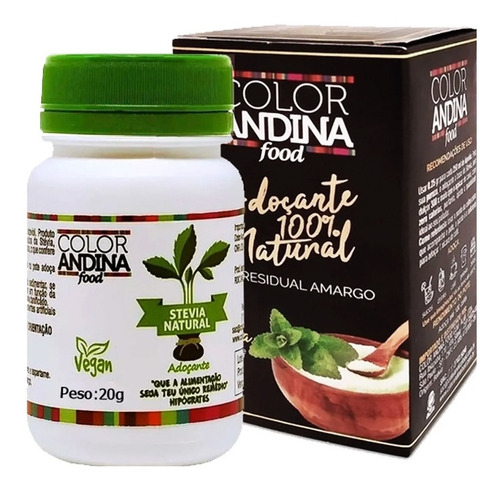 Adoçante Stévia 20g Color Andina 100% Natural Zero Açúcares