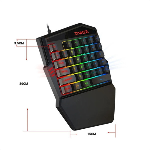 Teclado Gamer 35 Teclas 1 Mano Retroiluminado Led Rgb