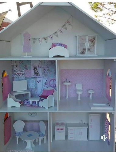 Casita De Muñecas Petitdeco 1m Alt.muebles Accesorios Y Luz!