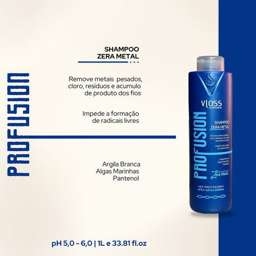 Shampoo Vloss Profusion Zera Metal 1000ml - Cabelos Químicos