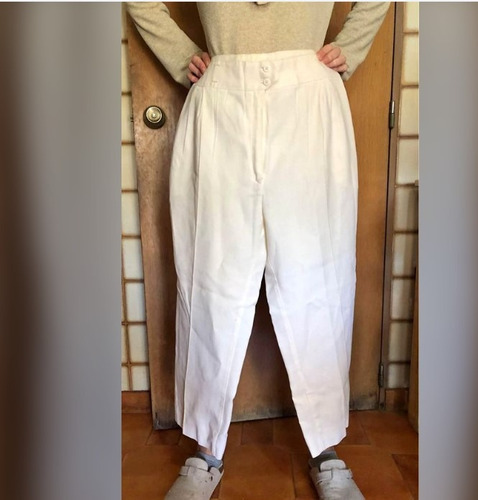 Pantalón Pinzado De Hilo Color Blanco Talle 48 Verano