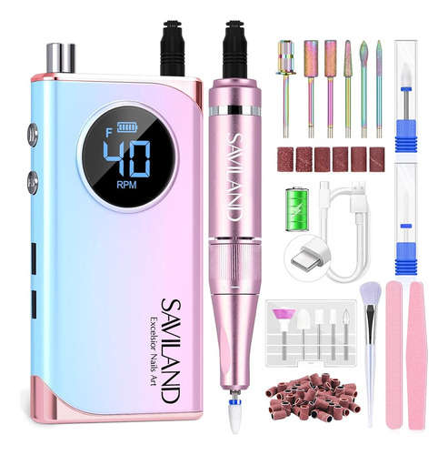 Taladro De Uñas Saviland, 40000rmp Con 13 Brocas, Nail Drill