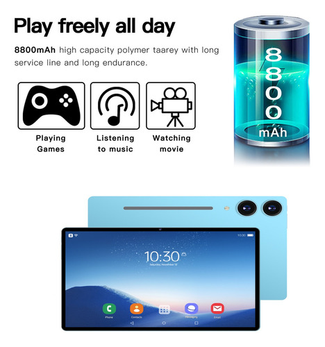 Deiaao Tablet Economicas S10pro-a 11.6 12gb Ram +512gb Rom Con Teclado Bluetooth 5.0 Android 13 24mp+48mp Fhd Color Azul