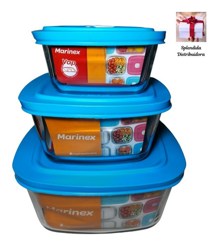 Kit 3 Pçs Pote Vidro Marinex 500 Ml + 1 Litro + 2 Litro