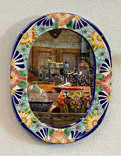 Lindo Espejo Artesanal De Talavera Fina Estilo Antiguo