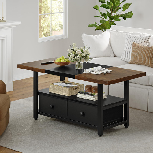 Mesa Auxiliar Rectangular 2 Niveles Estante 2 Cajones 116 Cm
