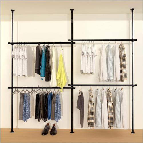 Clothes Rack, 4 Tier Adjustable Ceiling Link Closet Organize