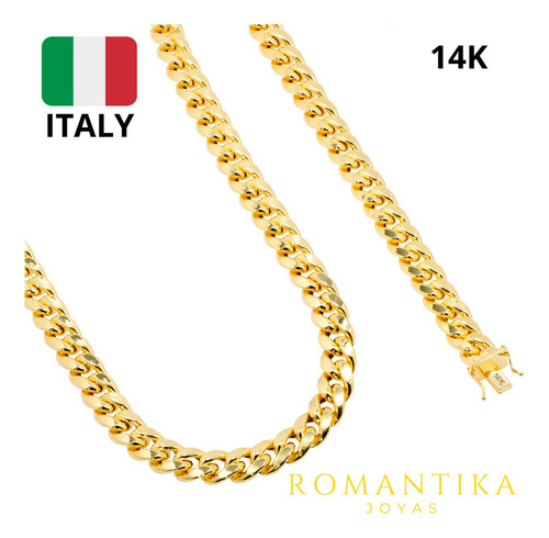 Cadena Barbada Cubana Miami Oro 14k 60cm 11mm Italiano Caja Color Dorado