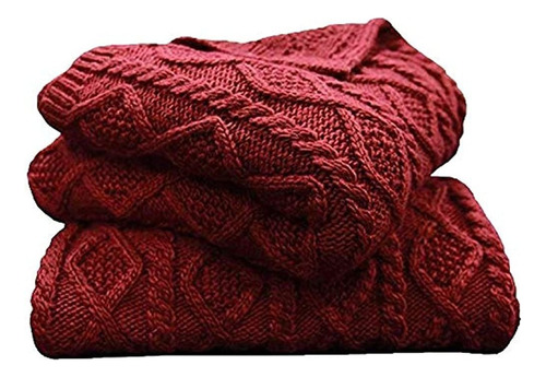 Hiend Accents Cable Knit Manta De Lana Suave - 50x60 Rojo