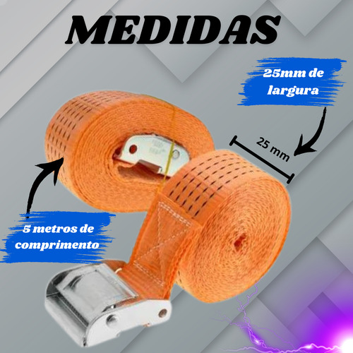 Cinta Amarração De Carga 2,5m Cada Total 5m Até 250kl Carga. Laranja-claro